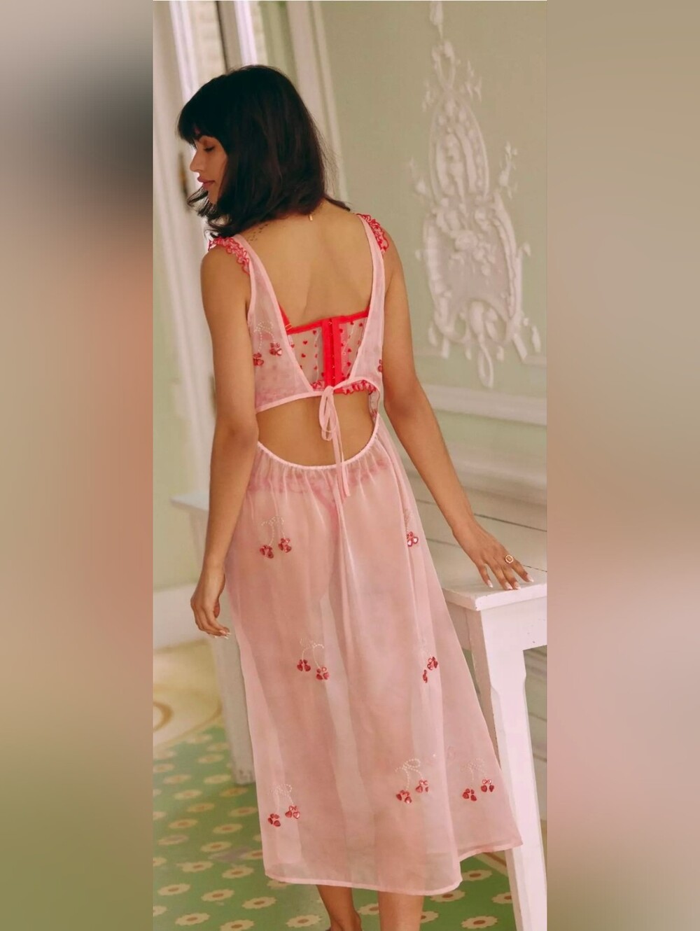 Anthropologie LyreBird Sheer Pink Embellished Slip Dress - Picture 2 of 4